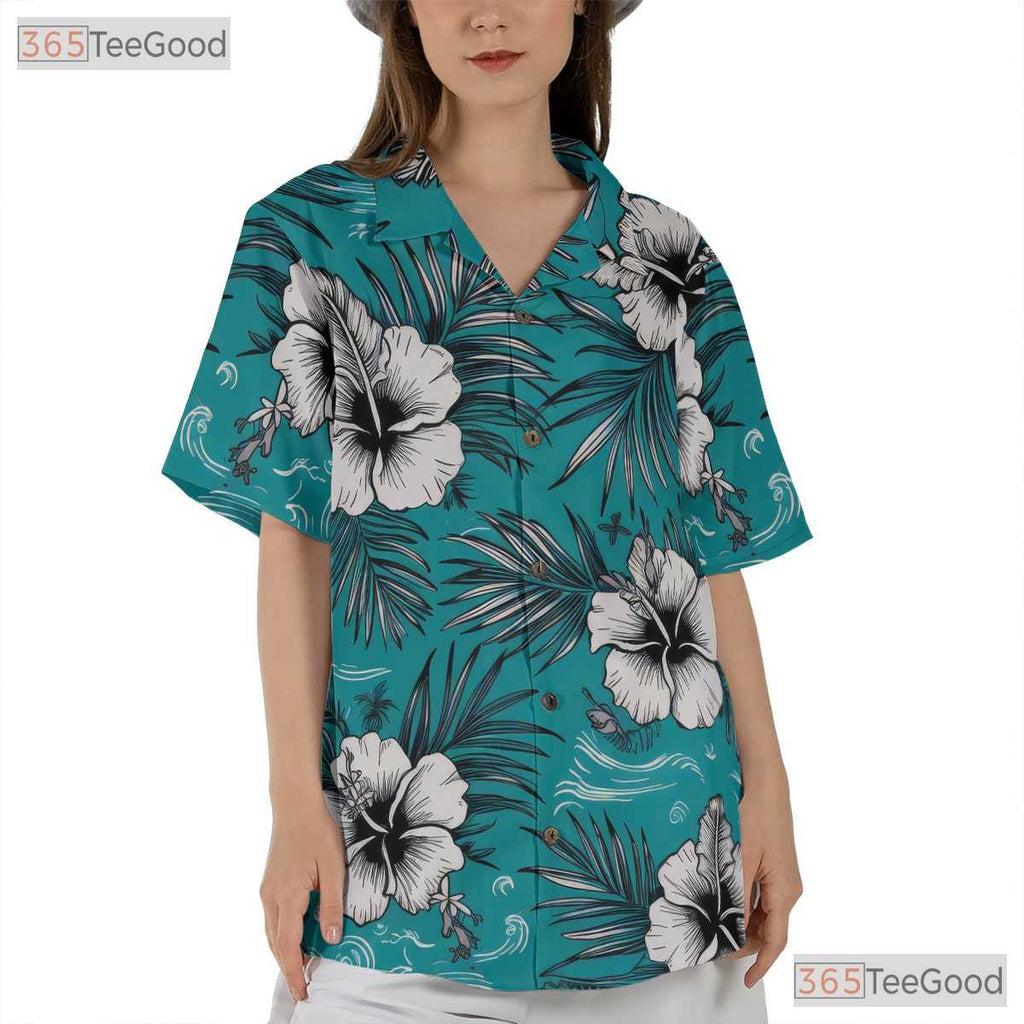 Turquoise Aloha Hawaiian Shirt - Adult Hibiscus Palm Beach Outfit