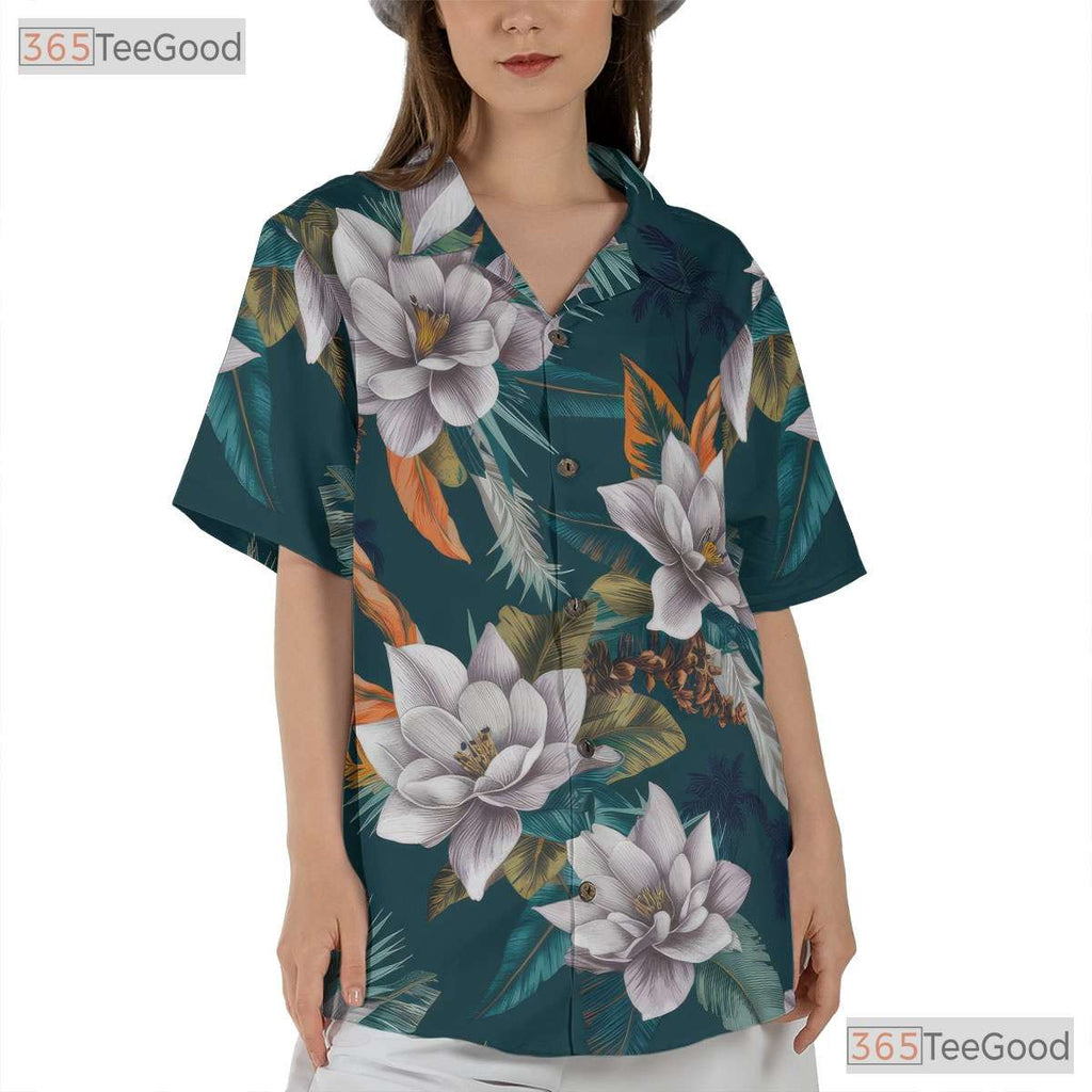 Teal Floral Hawaiian Shirt - Unisex Tropical Beachwear Outfit