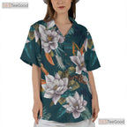 Teal Floral Hawaiian Shirt - Unisex Tropical Beachwear Outfit