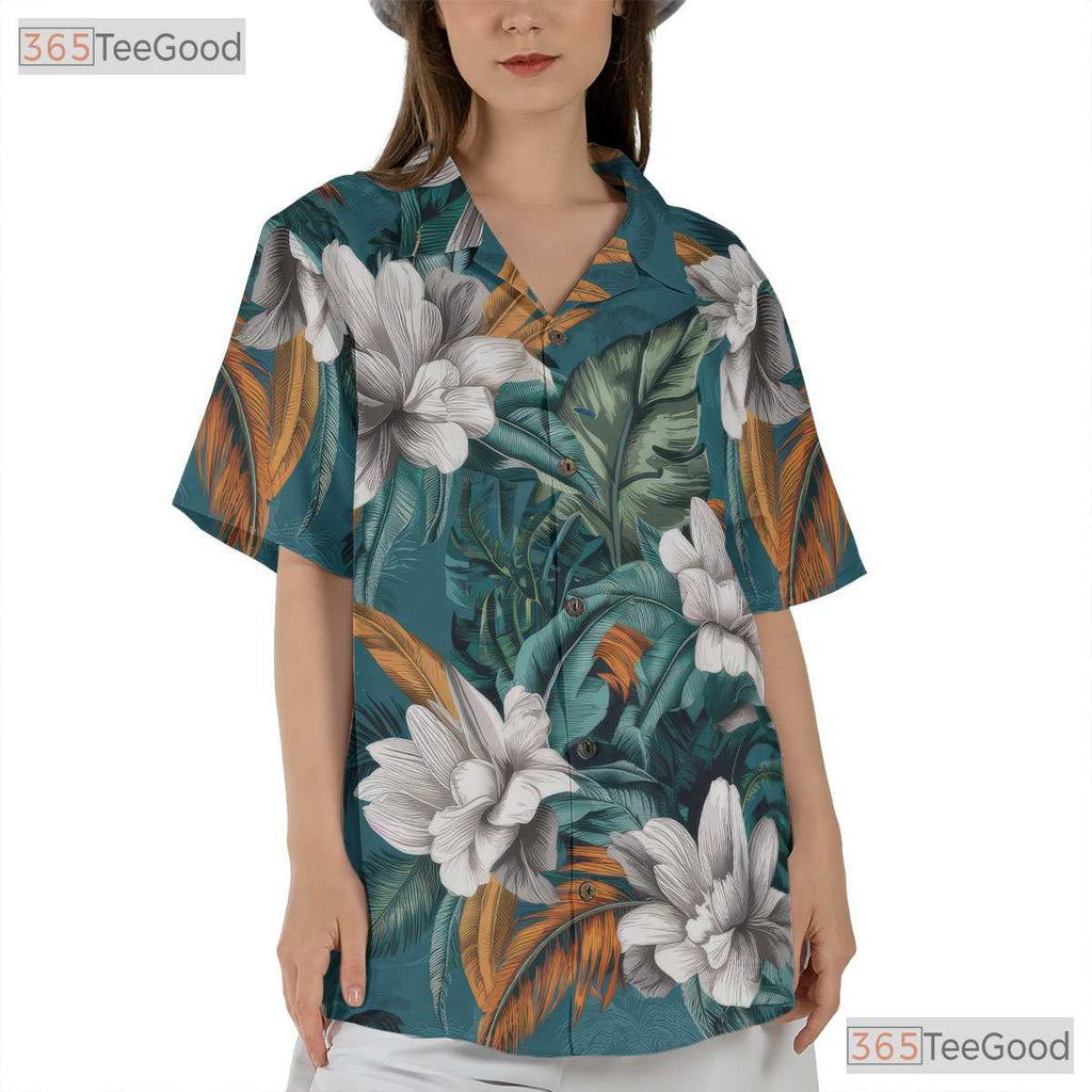 Teal Floral Print Hawaiian Shirt - Men's Summer Beach Party Tee