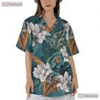 Teal Floral Print Hawaiian Shirt - Men's Summer Beach Party Tee