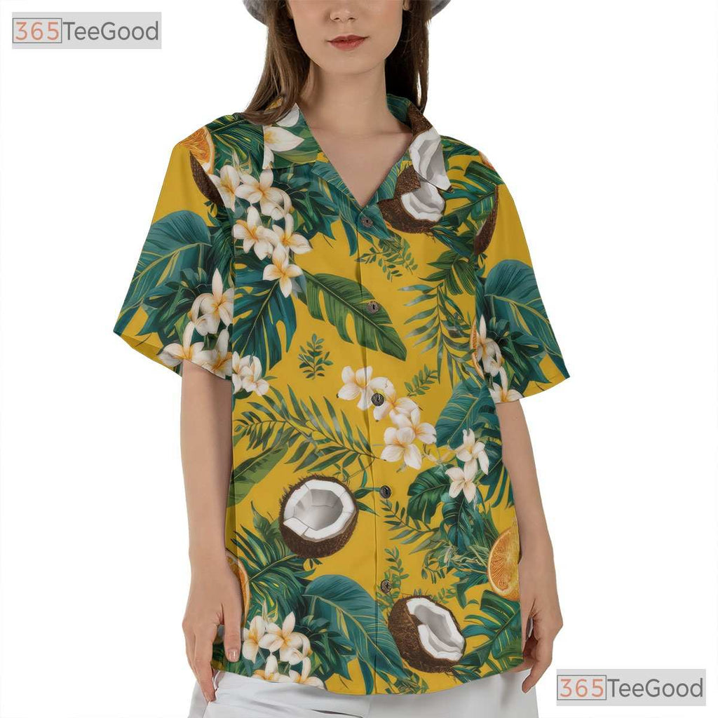 Citrus Coconut Print Hawaiian Shirt - Unisex Tropical Beach Tee