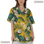 Black Jungle Escape Hawaiian Shirt - Exotic Fruit Floral Style Women