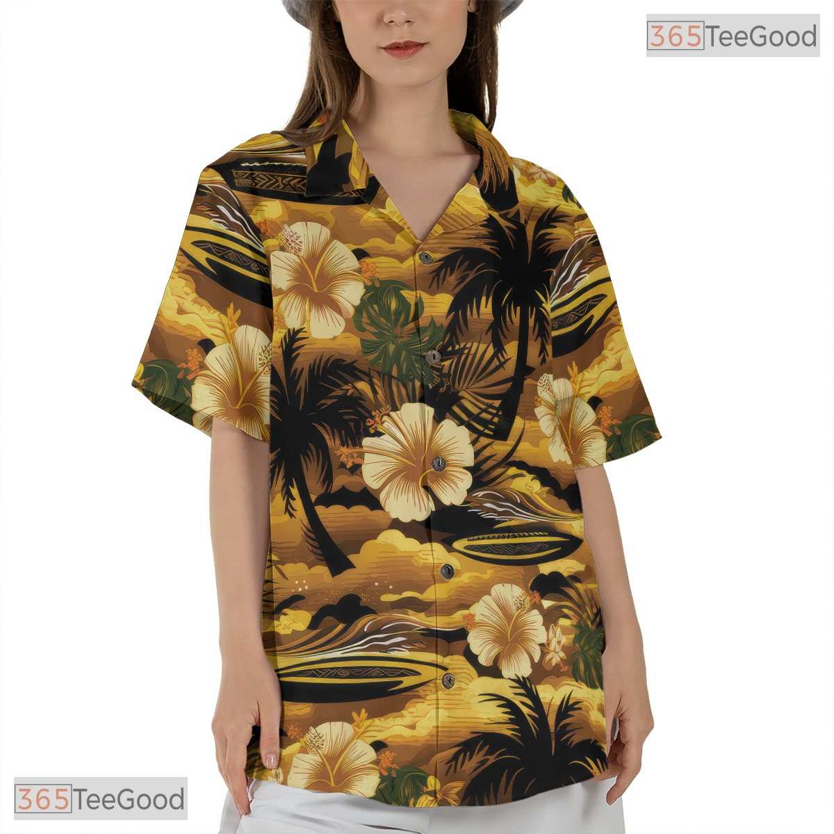Tropical Red Sunset Hawaiian Tee - Palm Island Getaway Vacation Wear