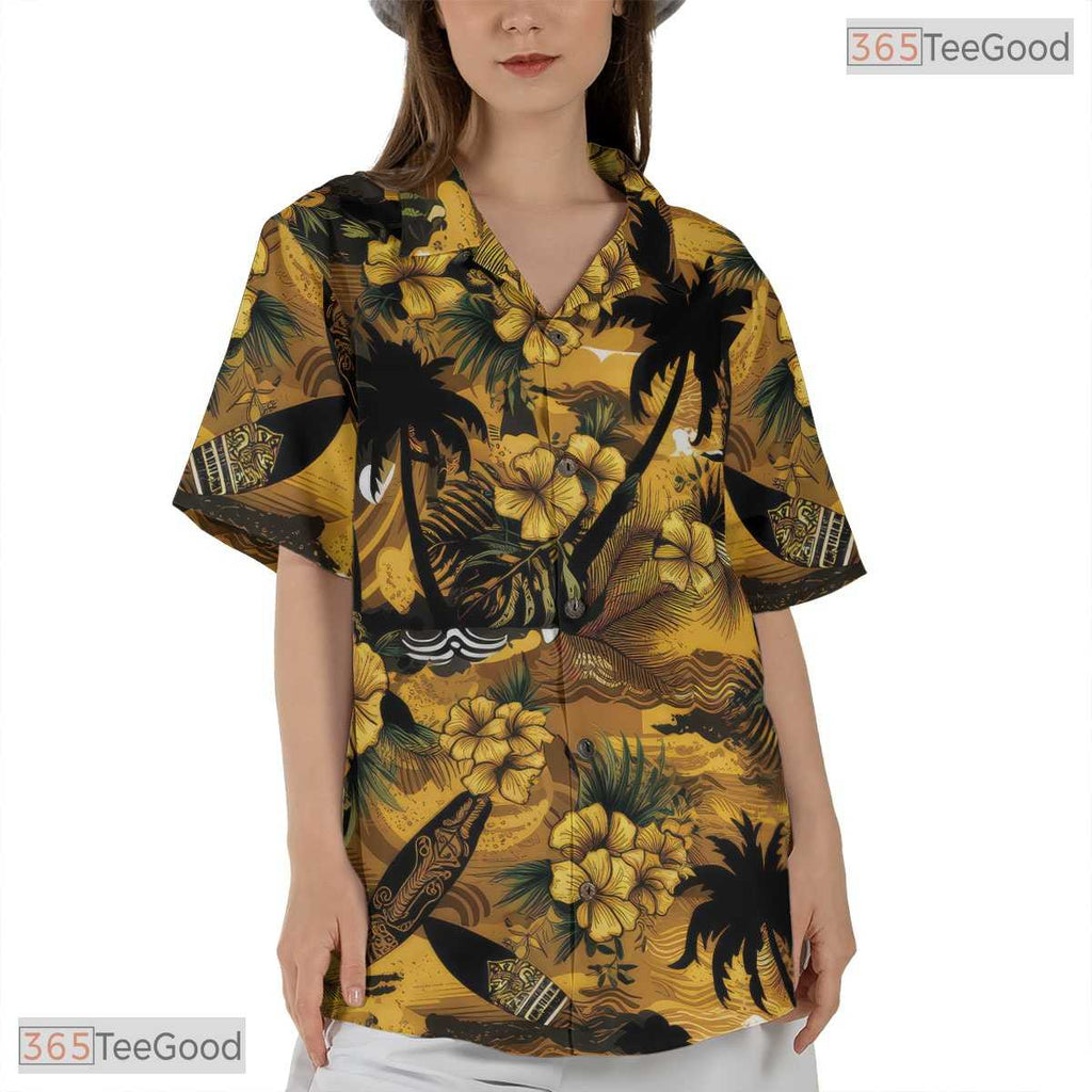 Red Palm Island Hawaiian Shirt - Tropical Sunset Beach Resort Outfit