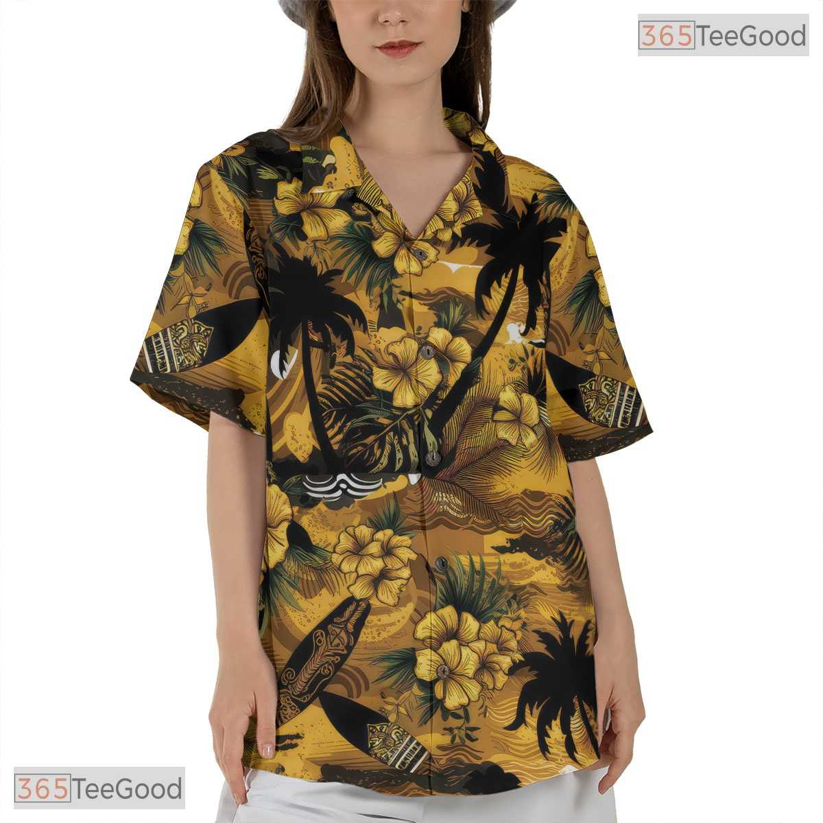 Red Palm Island Hawaiian Shirt - Tropical Sunset Beach Resort Outfit
