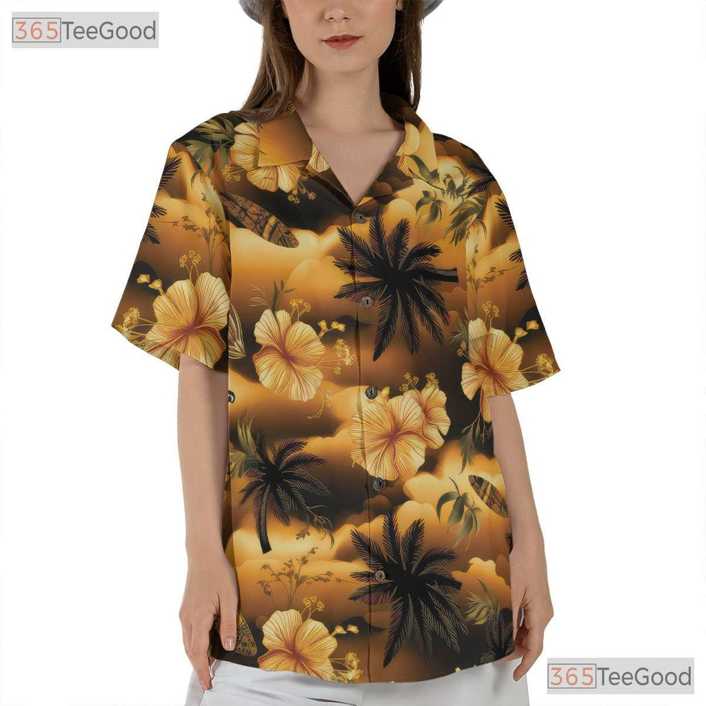 Casual Beach Button Down Hawaiian Shirt - Adult Short Sleeve Tee