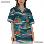 Blue Sunset Ocean Hawaiian Shirt - Tropical Beach Palm Tree Unisex