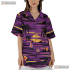 Purple Sunset Tropical Hawaiian Tee - Beach Sailboat Island Unisex