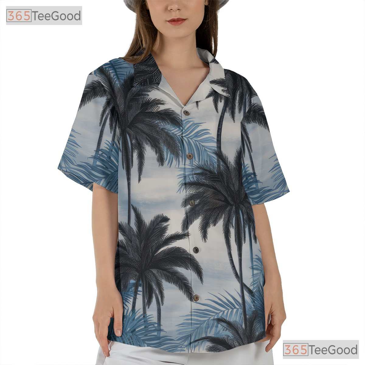 Palm Breeze Island Hawaiian Tee - Relaxed Beach Vacation Outfit Women