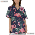 Flamingo Paradise Hawaiian Tee - Vibrant Tropical Bird Island Vacation Women