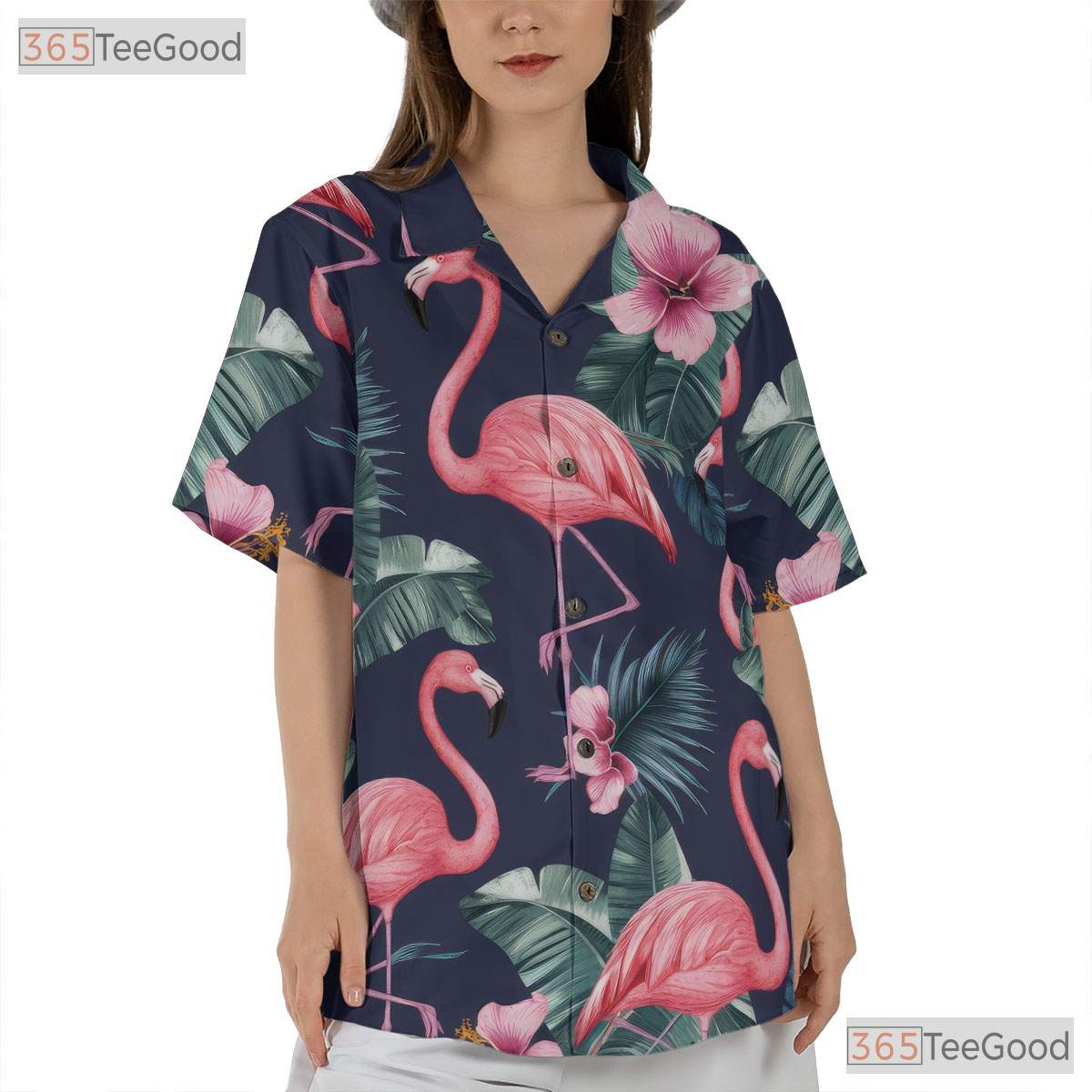 Flamingo Paradise Hawaiian Tee - Vibrant Tropical Bird Island Vacation Women