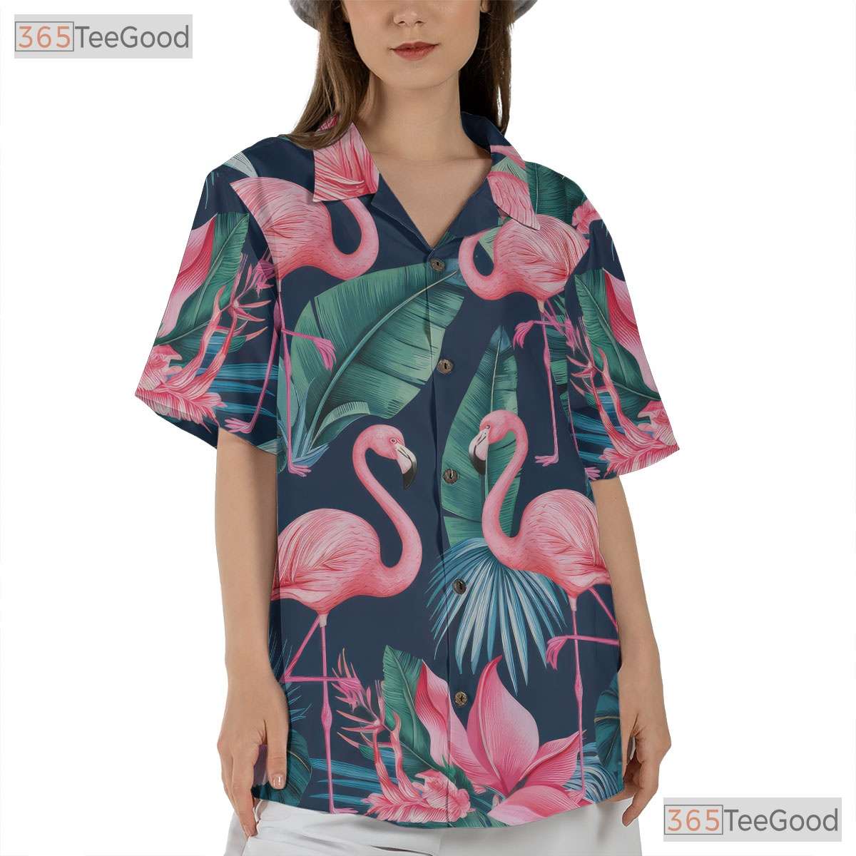 Flamingo Paradise Hawaiian Tee - Exotic Palm & Ocean Vibes for Adults
