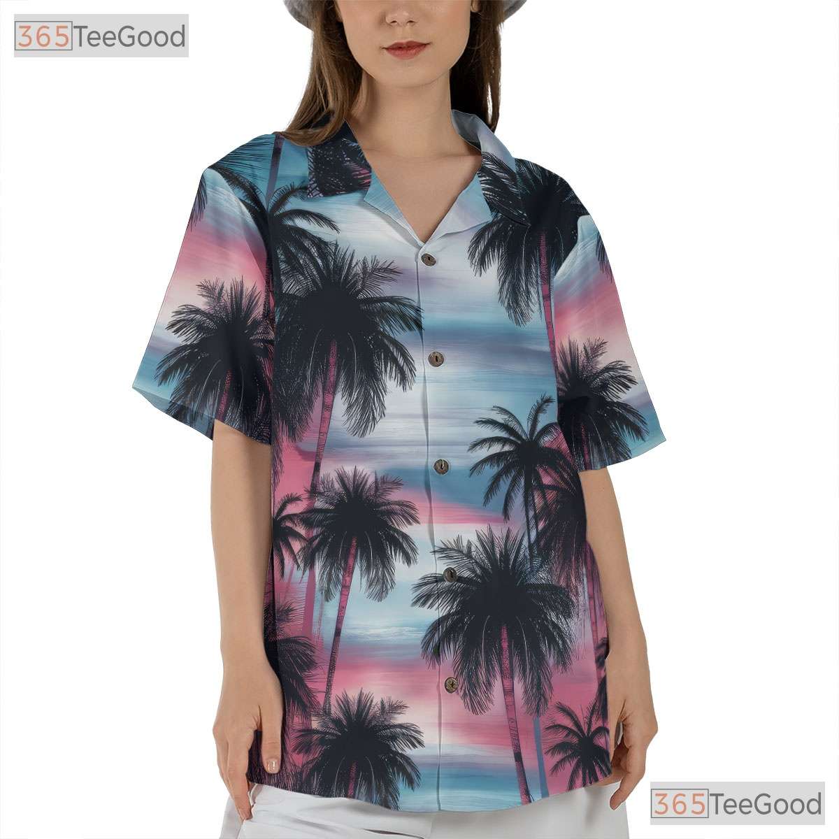 Sunset Palm Hawaiian Tee - Vibrant Tropical Sky & Island Beachwear Adults