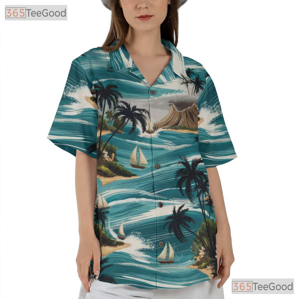 Classic Floral Ocean Hawaiian Shirt - Tropical Beachwear for Men & Women
