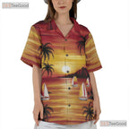 Sunset Palm Trees Hawaiian Tee - Tropical Vintage Ocean Style Gift Adults