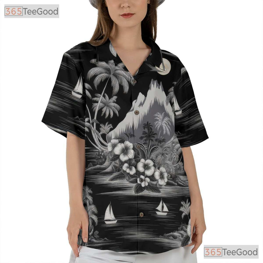 Green Retro Hawaiian Tee - Hibiscus Flower Beach Vacation Gift Women