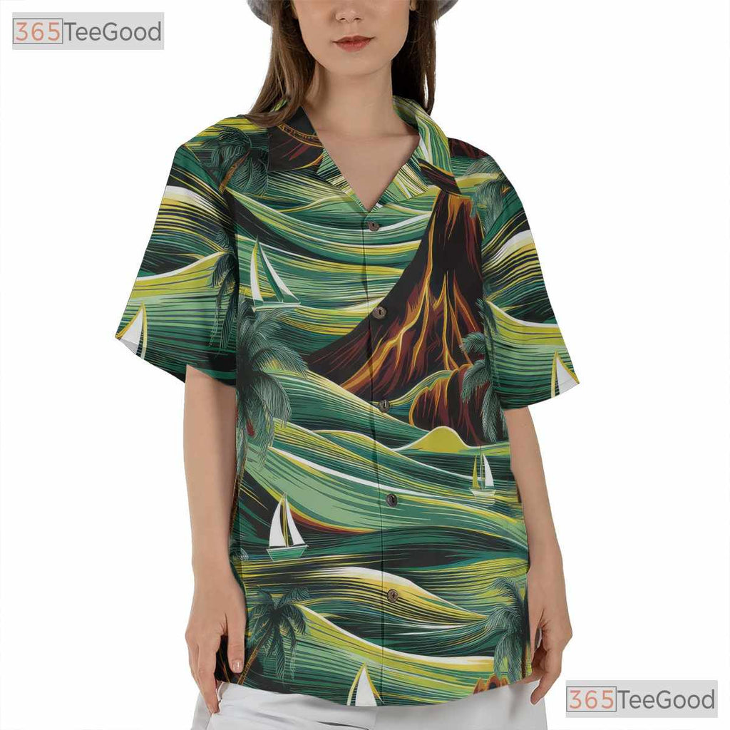 Tropical Sunset Hawaiian Tee - Palm Trees & Waves Summer Vibes Adults