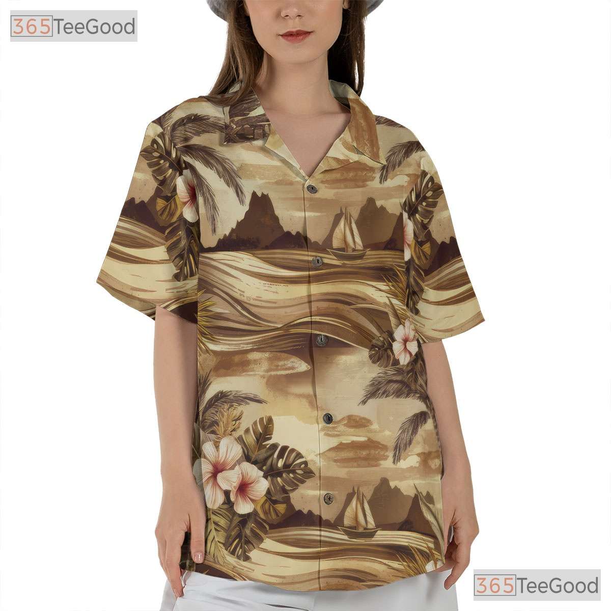 Blue Ocean Hawaiian Tee - Palm Tree Tropical Aloha Floral Print Unisex