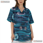 Vintage Aloha Hawaiian Tee - Blue Palm Trees Ocean Island Style Women