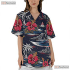 Floral Navy Tropical Hawaiian Shirt - Beach Ocean Summer Vacation Men