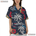 Gray Aloha Palm Tree Hawaiian Shirt - Pink Hibiscus Island Print Men