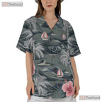 Tropical Gray Hawaiian Tee - Aloha Palm Hibiscus Beachwear Gift Adult