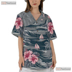 Palm Hibiscus Gray Hawaiian Shirt - Tropical Aloha Island Beach Men