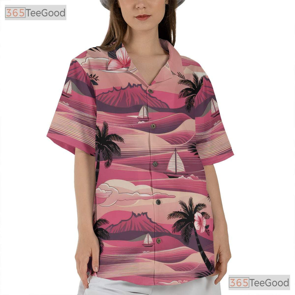 Pink Sunset Palm Hawaiian Shirt - Aloha Hibiscus Beachwear Men