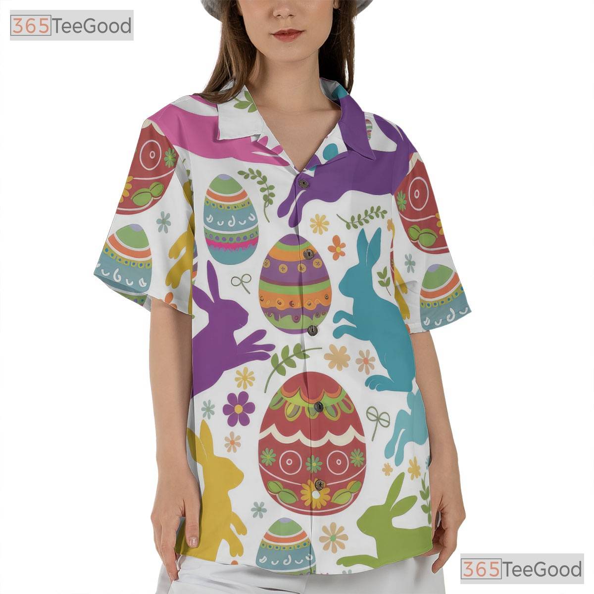 Festive Easter Bunny Hawaiian Shirt - Spring Colorful Eggs Design Adults