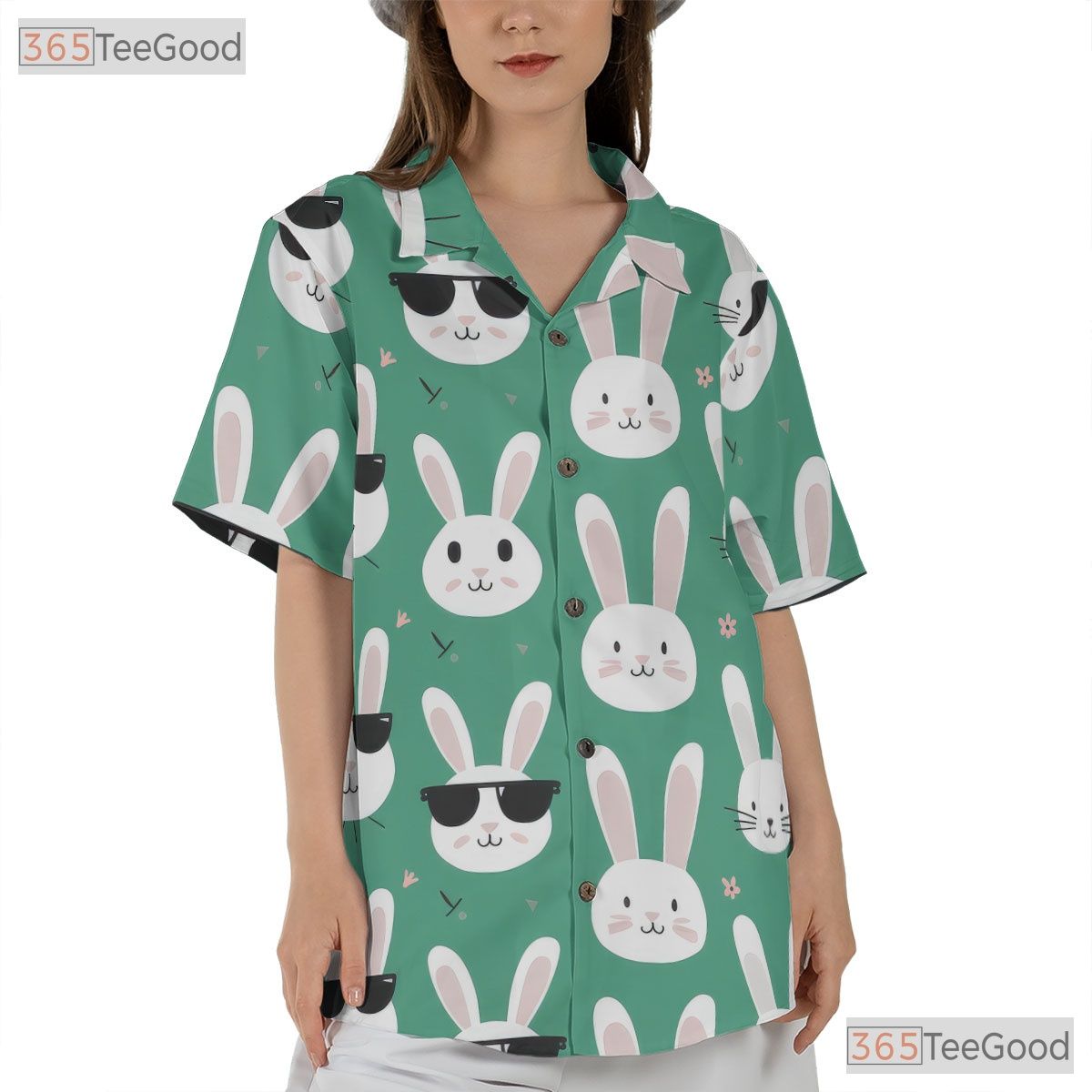 Green Easter Bunny Face Hawaiian Tee - Spring Holiday Rabbit Style Men