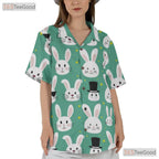 Cute Bunny Face Easter Hawaiian Shirt - Green Spring Rabbit Aesthetic Women