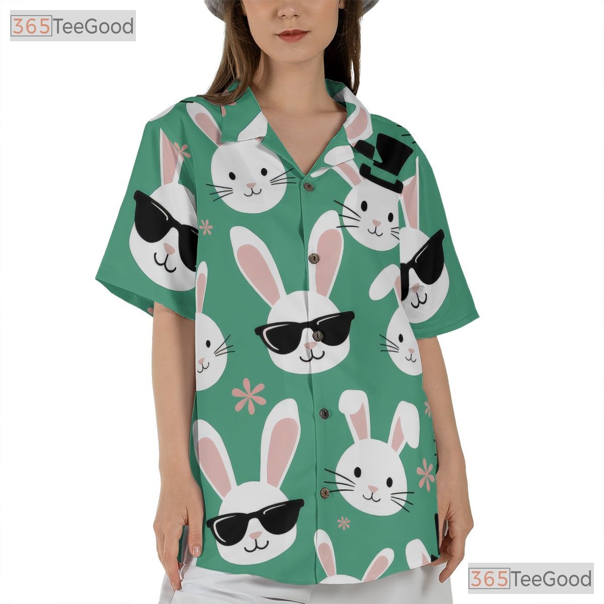 Green Spring Bunny Hawaiian Shirt - Cute Easter Rabbit for Adults