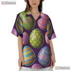 Spring Easter Egg Hawaiian Shirt - Purple Colorful Design for Women