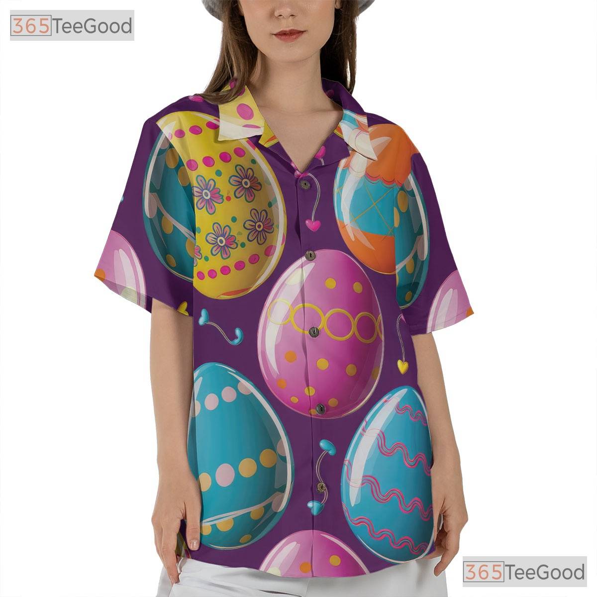 Vibrant Purple Easter Hawaiian Tee - Colorful Egg Holiday Party Unisex