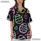 Black Hawaiian Tee - Neon Easter Eggs Bright Spring Holiday Print Women