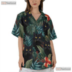 Jungle Black Cat Hawaiian Shirt - Tropical Blue Leaves Gift for Adults