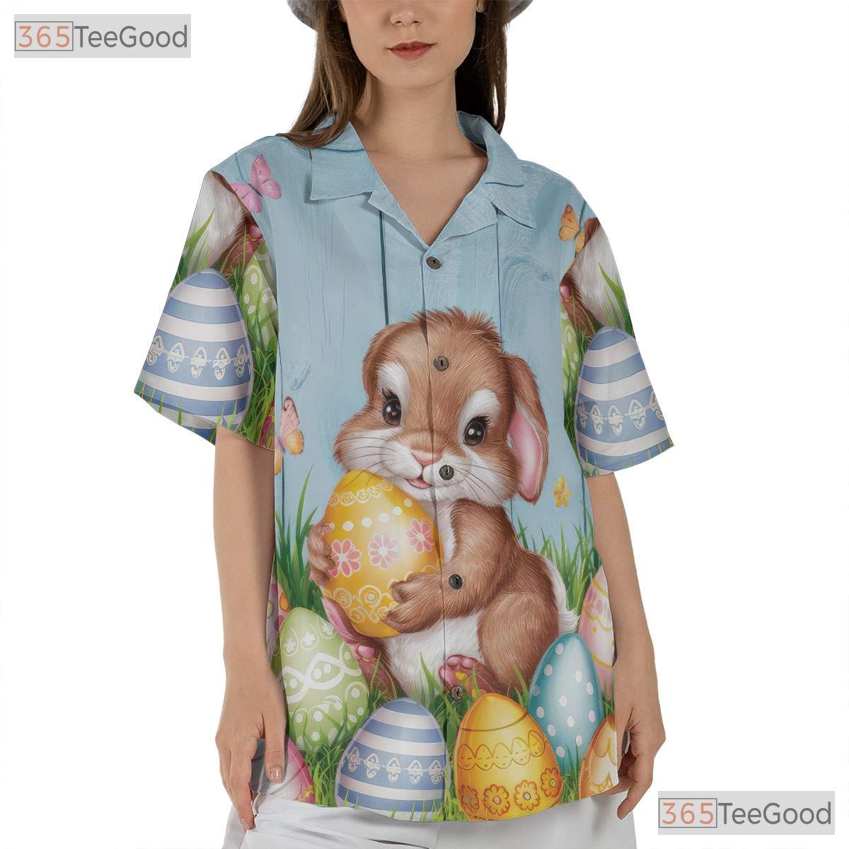 Pastel Bunny Easter Hawaiian Shirt - Spring Butterflies & Egg Print Men