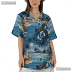 Blue Ocean Palm Hawaiian Tee - Aloha Tropical Beach Style Women S to 5XL