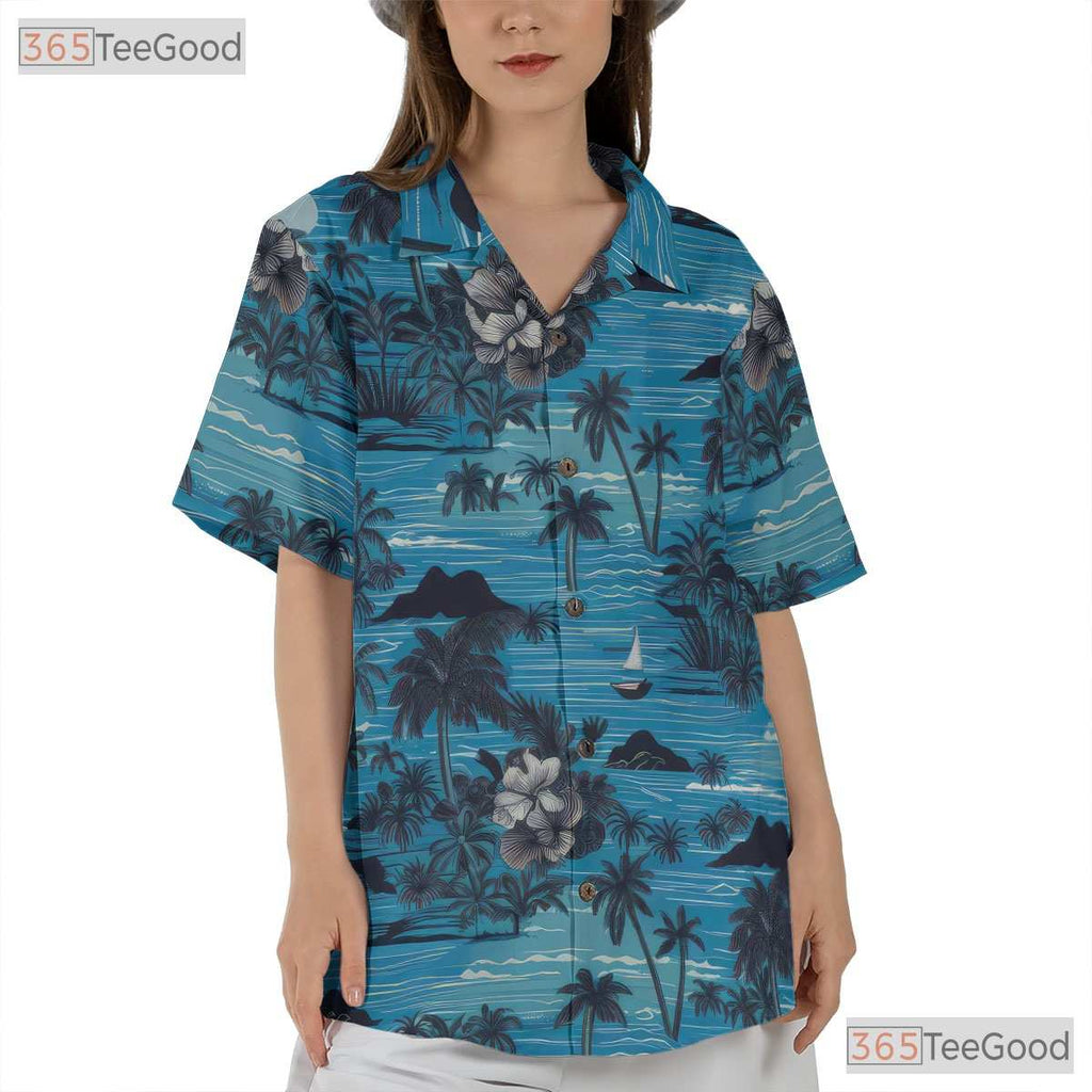 Tropical Blue Palm Flower Hawaiian Shirt - Aloha Unisex Wear Size S-5XL