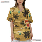 Palm Tree Hibiscus Hawaiian Tee - Orange Beach Aloha Style Adults S-5XL