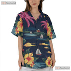 Navy Palm Hibiscus Hawaiian Tee - Classic Aloha Beach Party Unisex S to 5XL
