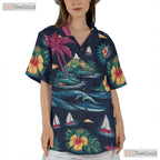 Tropical Navy Palm Hawaiian Shirt - Aloha Vacation Beach Gift Men S-5XL