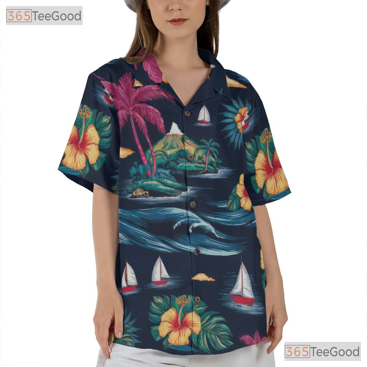 Tropical Navy Palm Hawaiian Shirt - Aloha Vacation Beach Gift Men S-5XL