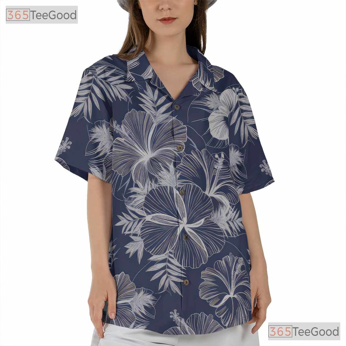 Tropical Blue White Hibiscus Hawaiian Shirt - Unisex Aloha Gift Size S-5XL