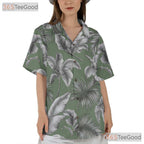Sage Green Palm Leaf Hawaiian Shirt - Classic Aloha Beach Style Women S-5XL