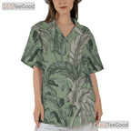 Sage Green White Palm Leaf Hawaiian Tee - Vintage Tropical Aloha Unisex