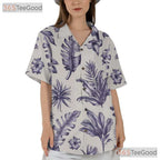 White Blue Botanical Hawaiian Shirt - Vintage Floral Aloha Men S-5XL