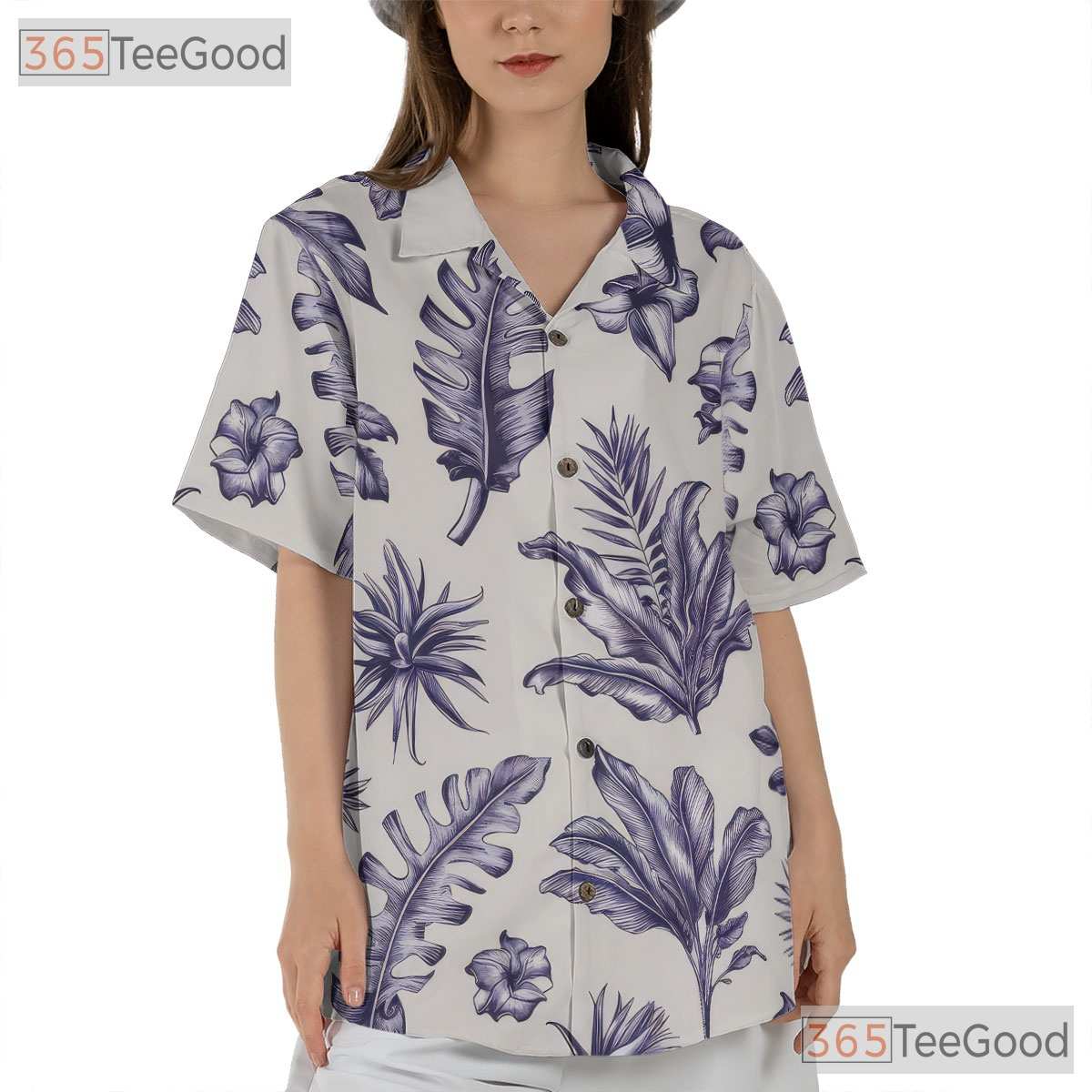 White Blue Botanical Hawaiian Shirt - Vintage Floral Aloha Men S-5XL