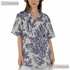 Tropical White Blue Botanical Hawaiian Shirt - Aloha Vacation Wear Unisex